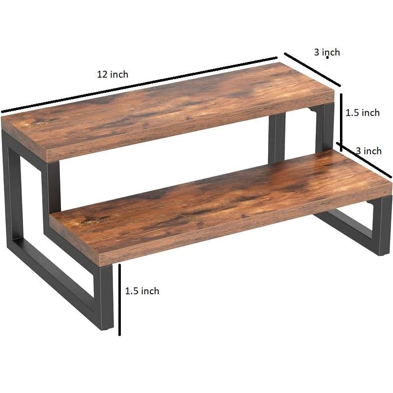 Antlantic Creatio Wooden Cake Stand Cupcake Display  Rustic Brown, 12-Inch Multi-Purpose Dessert Stand With Iron Accents  Tiered